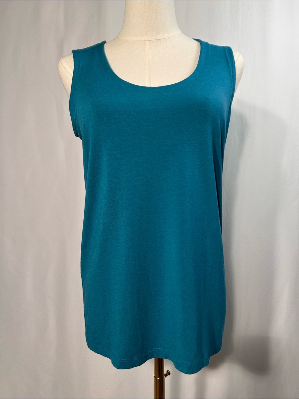 NWOT Eileen Fisher Teal Scoop Neck Sleeveless Layering Tank Minimalist Luxury